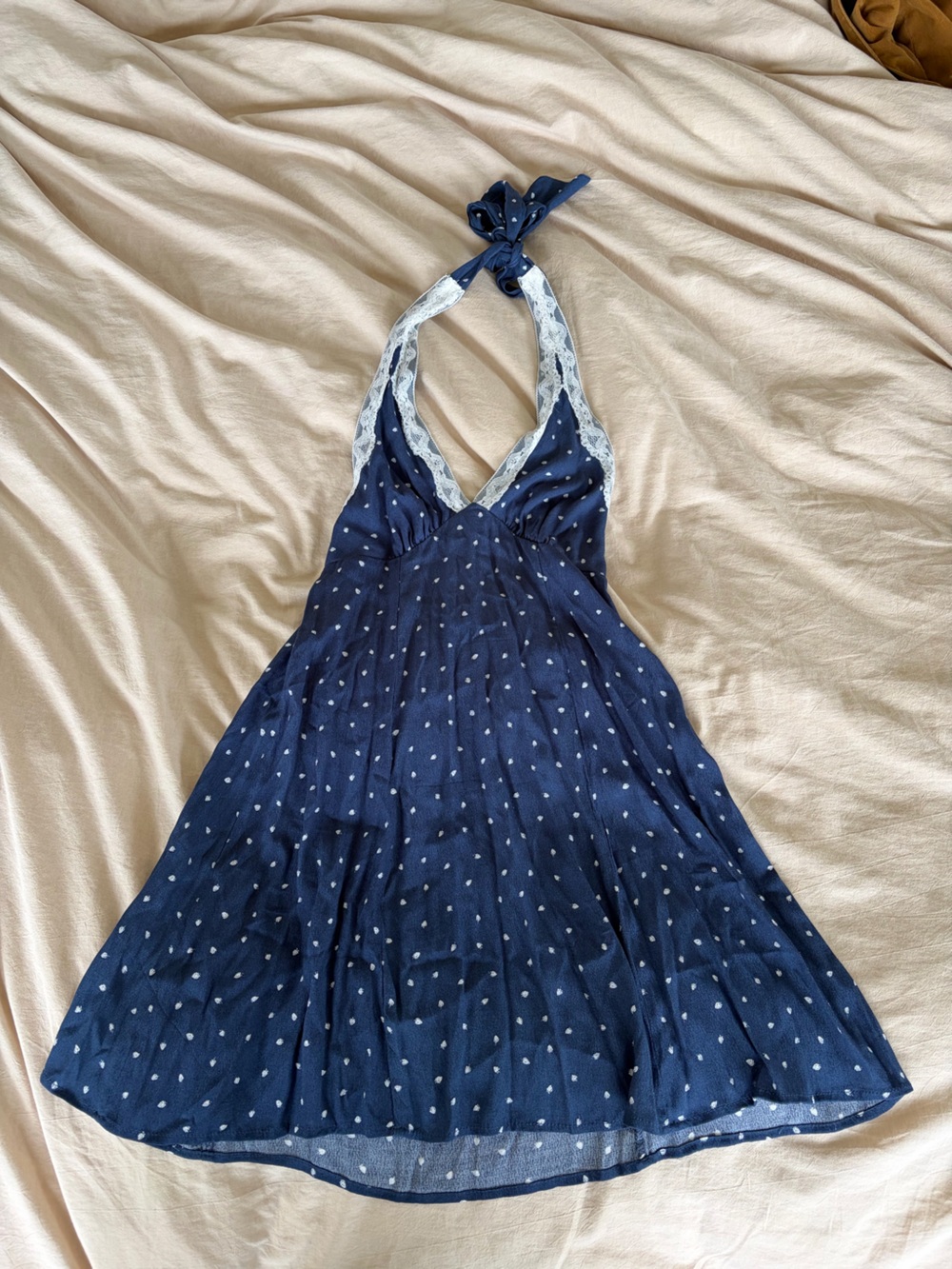 Wild Fable Navy Blue Cottage Berry Halter Tie Neck Lace Mini Girly Y2K Dress